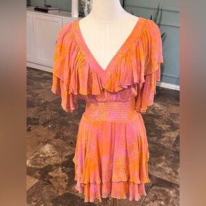 Chic Pink and Orange Ruffle Mini Dress